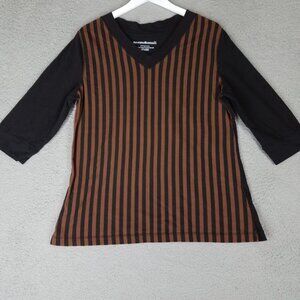 Norma Kamali Blouse Women's 2XL Brown Black Striped Organic Cotton Casual Lounge